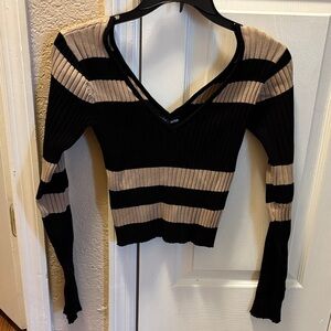 Fashion Nova Black and Tan Striped Sweater